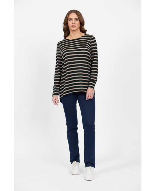 Vassalli Merino Long Sleeve - Forrest/Twig Stripe